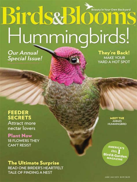 Birds and bloom - Birds in flight and fluttering their wings is great photography. Thank you so much 5 of 5 Stars Birds & Blooms is my very favorite magazine. I thoroughly enjoy the articles along with the photography! 4 of 5 Stars Birds and Blooms is the perfect gift for my father-in-law. He loves to watch the birds around his home, especially hummingbirds.